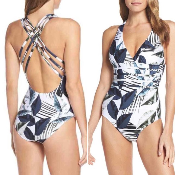 La Blanca Moment Of Zen Palm Multi Strap Cross Back One Piece Swimsuit 4 - Picture 1 of 6